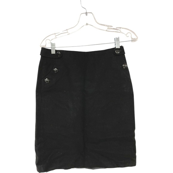 J. Crew Skirt Black Women's Size 0 Knee Length Wool Cashmere‎ Button Accent - Picture 1 of 11